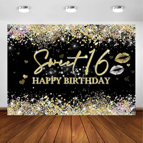 Miniatura 8 de Avezano Telón de fondo de cumpleaños de 16 años con purpurina para decoración de fiesta de cumpleaños, diamantes brillantes, oro rosa, morado