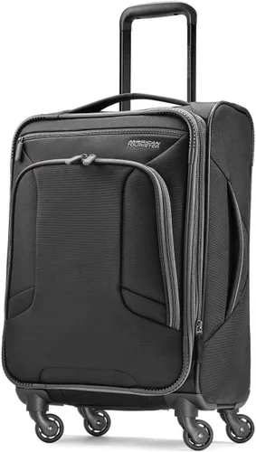 American Tourister 4 Kix - Maleta con ruedas giratorias y partes laterales blandas, Negro Gris), 92450-1062