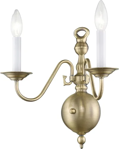 Miniatura 3 de Livex Lighting 5002-01 Williamsburg - Aplique de pared de latón antiguo con 2 luces