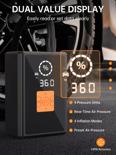 Miniatura 5 de Inflador de neumáticos, compresor de aire portátil, 22 cilindros, bomba de neumáticos 6 veces más rápida, bomba de aire de 150 PSI para automóvil