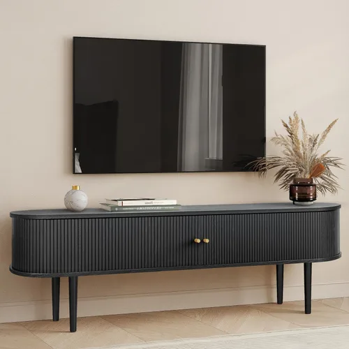 Miniatura 12 de WERMO Soporte de TV negro de 55 pulgadas con almacenamiento y estantes para televisores de 32 a 60 pulgadas. Centro de entretenimiento negro