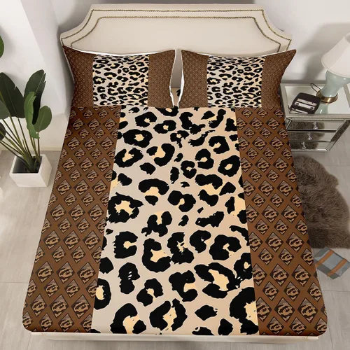 Miniatura 2 de Erosebridal Sábanas de cama de guepardo, sábana bajera con estampado de leopardo, tamaño individual, sábanas de rayas marrones, funda de cama