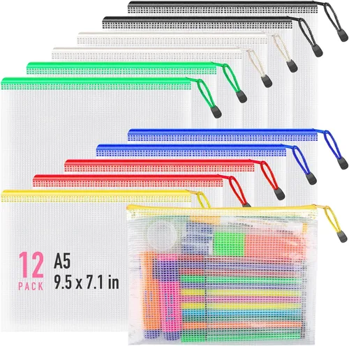 Miniatura 12 de Umriox Bolsas de malla con cremallera, A3+A4+A5, (6 colores, 18 paquetes), bolsas transparentes con cremallera, bolsas impermeables con cremallera