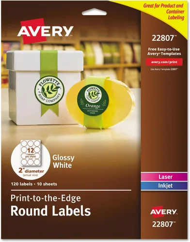 Miniatura 12 de Avery Etiquetas redondas imprimibles con Sure Feed, 2.5" de diámetro, blanco brillante, 90 etiquetas personalizables (22830)