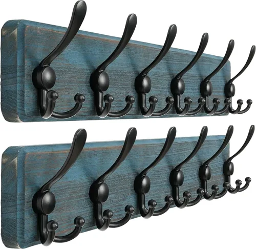 Miniatura 23 de Dseap Perchero de Pared Montado - 5 Ganchos Triangulares, Resistente, Perchero de Pared de Madera para Abriggos, Sombreros, Chaquetas, Ropa, Negro