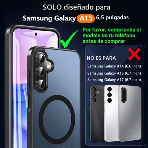Miniatura 2 de OWKEY Funda magnética para Samsung Galaxy A15 5G con protector de pantalla y soporte, funda magnética para protección de grado militar Magsafe a