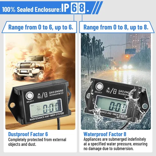 Miniatura 4 de CarBole Tacómetro Digital de Horas, Tacómetro de Horas para Motor Pequeño, Medidor de Calibre RPM para Cortacésped, Esquís, Moto de Cross, Barco