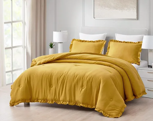 Miniatura 21 de Chezmoi Collection Nora - Juego de edredón negro tamaño King de 3 piezas, esponjoso, suave, lavado a la piedra, con volantes, ropa de cama Shabby