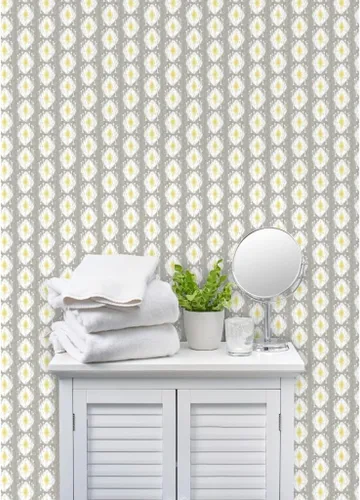 Miniatura 8 de Papel tapiz de grado comercial - Sueño de madera flotante gris tribal escandanavo bloque estampado Ikat enrejado gris mediados de siglo moderno