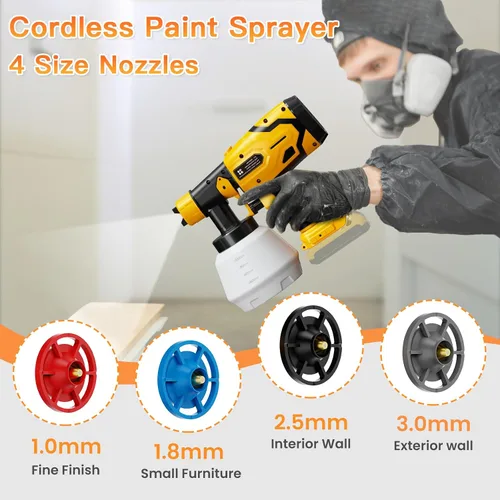 Miniatura 3 de Pulverizador de pintura inalámbrico para batería Dewalt de 20 V MAX, pistola de pintura en aerosol HVLP con motor sin escobillas y 4 boquillas