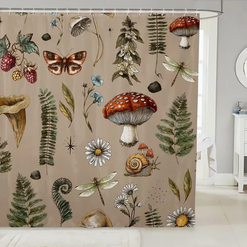 Miniatura 14 de Castle Fairy Cortinas de ducha con hojas de ginkgo, cortina de baño botánica de naturaleza verde, tela de plantas de acuarela, juego de decoración