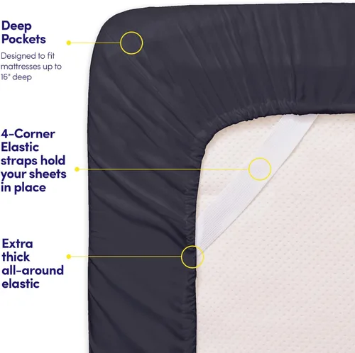 Miniatura 220 de 1500 Supreme Collection - Juego de sábanas y fundas de almohada para colchón, extrasuaves, correas elásticas en las esquinas, sábanas de bolsillo