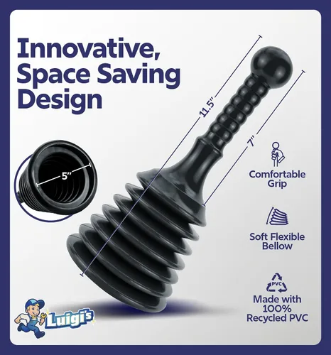Miniatura 4 de Luigi's Desagüe para cocina con émbolo para lavabo de baño, bañera o ducha de drenaje, removedor de obstrucciones pequeño y potente, estilo Negro