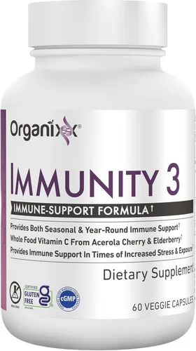 Organixx Suplemento de apoyo inmunológico Immunity 3 – Vitamina C, zinc, saúco – Defensa inmunológica de alimentos integrales para adultos y niños,