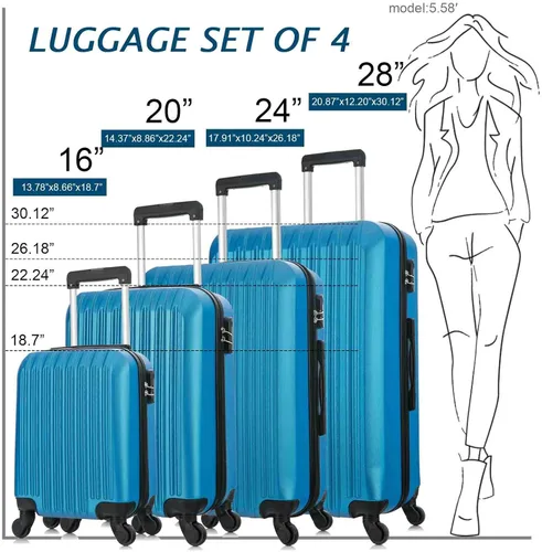 Miniatura 3 de yotefe Juego de maletas rígidas, equipaje de viaje con ruedas, juego de maleta, maleta giratoria para mujeres y hombres, Azul, Juego de equipaje