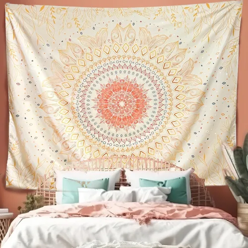 Miniatura 11 de Damanse Tapiz floral para colgar en la pared, bonito tapiz de pared bohemio para dormitorio, estético, decoración de sala de estar con mandala