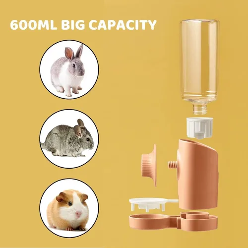 Miniatura 7 de Botella de agua para conejo, 600ml/20.3 fl oz dispensador de agua colgante alimentador jaula cajón conejera conejito cachorro gato chinchilla hurón