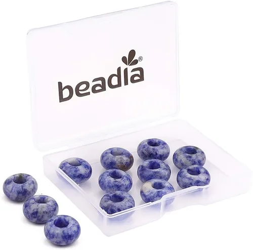 Miniatura 24 de BEADIA Cuentas de jade amarillo natural rondelle con orificio grande (5.5mm) cuentas sueltas semipreciosas para hacer joyas 0.55x0.295 pulgadas 12