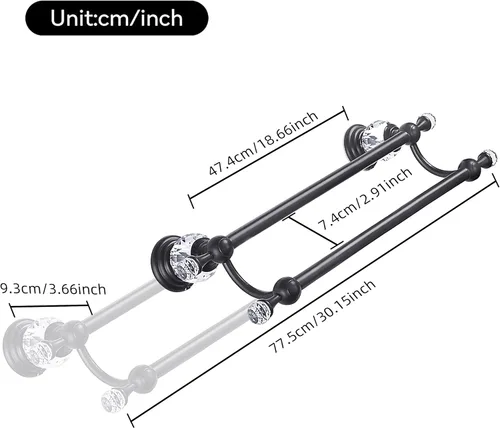 Miniatura 7 de WINCASE Toallero de cristal, toallero ajustable doble negro mate, colgador de toallas de baño, soporte para toallas montado en la pared
