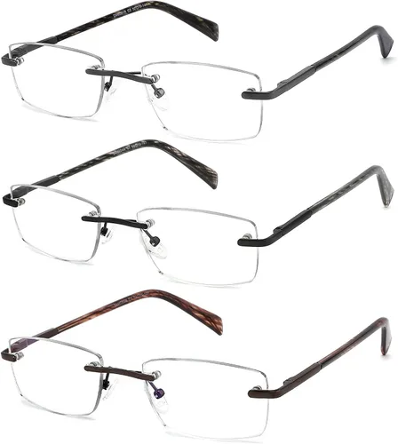 Paquete de 3 lentes de lectura para hombre, bloqueo de luz azul, lectores de anteojos ligeros de metal sin montura para hombre, antifatiga ocular,