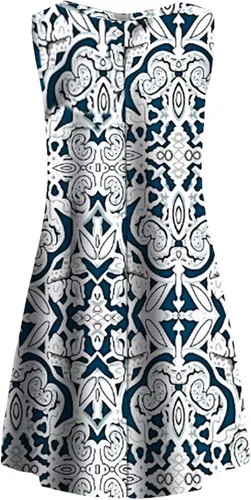 Miniatura 4 de Tanst Vestido sin mangas para mujer, estampado damasco, para verano, con bolsillos (S-3XL)
