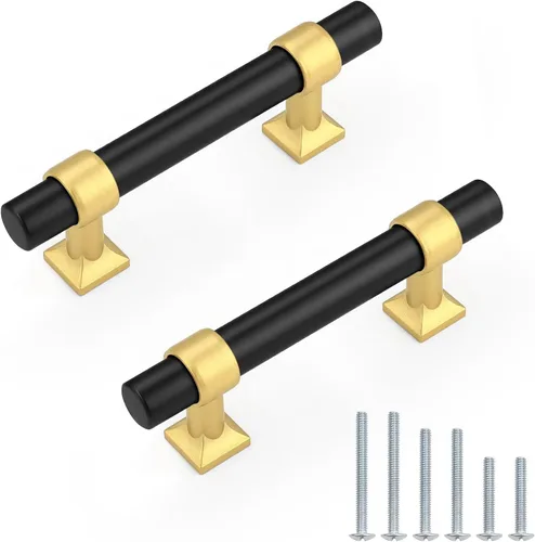 Miniatura 28 de Paquete de 5 pomos de gabinete negro mate, tiradores de gabinete de un solo agujero para cocina y baño, manija de barra en T de acero inoxidable