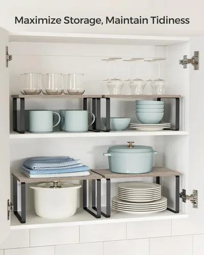 Miniatura 4 de SONGMICS Estante organizador de gabinete, juego de 4 estantes de encimera de cocina, almacenamiento de cocina, estante de especias, apilable, Tinta