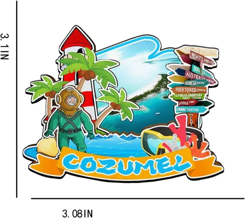 Miniatura 3 de Cozumel - Imán de madera para nevera, diseño de México, monumales 3D, recuerdos coleccionables, decoración hecha a mano, 2027