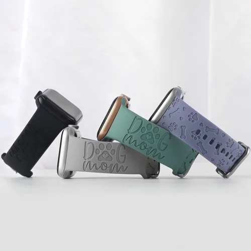 Miniatura 5 de Correa de silicona grabada con diseño de pata de perro compatible con Apple Watch 38 40 1.614 in 42 44 45 46 1.929 in para mujeres y hombres, correa
