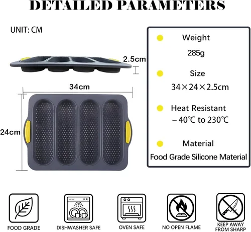 Miniatura 2 de Molde de pan de silicona de 4 cavidades, sartén antiadherente para pan de masa madre y sartén para pan baguette resistente al calor, moldes para pan