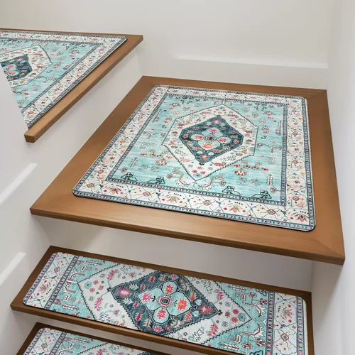Miniatura 12 de OJIA Peldaños de escalera antideslizantes para escalones de madera en interiores, 15 piezas de 8"x30" alfombras con respaldo de goma para peldaños