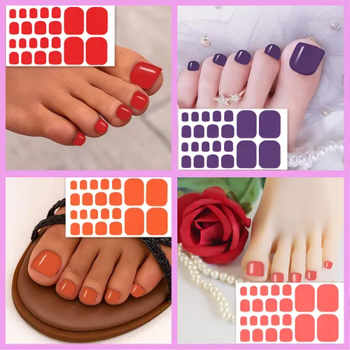 Miniatura 4 de 20 hojas de tiras de esmalte de uñas de los pies para mujer, calcomanías de color sólido para uñas de los pies, envolturas completas para niñas