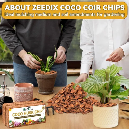 Miniatura 6 de Zeedix Paquete de 2 chips de cáscara de coco para plantas, mantillo de chips de coco 100% orgánico con bajo equilibrio de EC y PH, multiuso