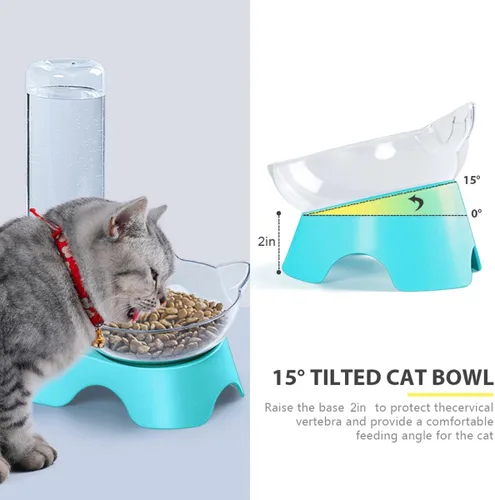 Miniatura 2 de MILIFUN Cuencos dobles para perros y gatos, juego de cuencos de agua y comida para mascotas, juego de cuencos inclinados de 15° para agua