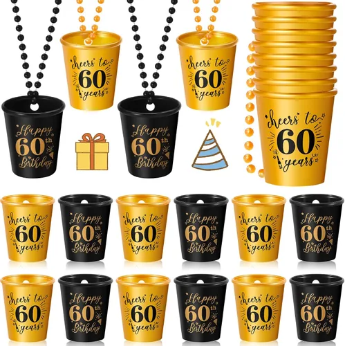 Miniatura 8 de Sureio 24 piezas de 30 cumpleaños regalos de fiesta de chupito collares tazas a granel para mujeres, hombres invitados, tazas de plástico dorado
