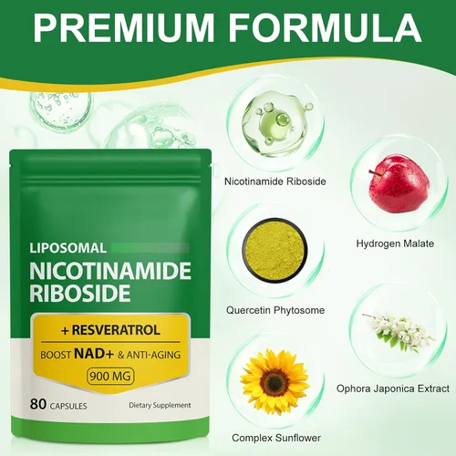 Miniatura 3 de Daiasns Suplemento NAD de 900 mg – Suplementos liposomales de nicotinamida ribósido NAD+ con resveratrol que apoya la energía muscular, cerebro