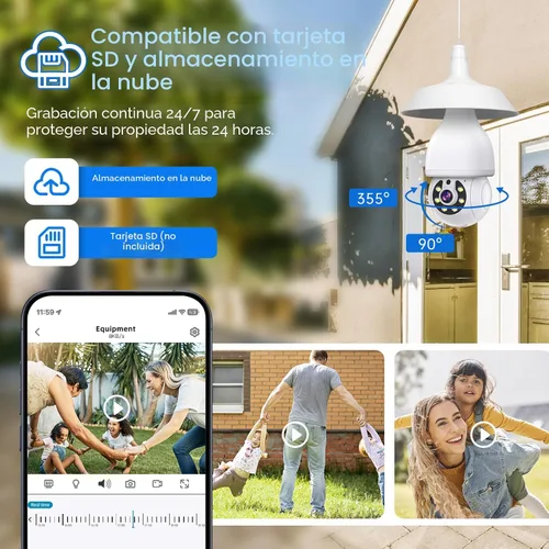 Miniatura 5 de Cámara de seguridad con bombilla de luz 2K 5G y 2.4G WiFi, cámaras de seguridad inalámbricas para exteriores e interiores, cámaras de bombilla
