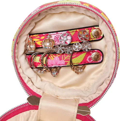 Miniatura 5 de Angelina's Palace Round Jewelry Organizer Case Travel Bag Bridesmaid Gifts Vegan Leather Box for Necklace Earring Bracelet Ring(blossom fuschia)