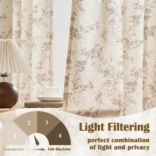 Miniatura 3 de Lazzzy - Cortinas de lino floral gris pardo de 84 pulgadas, cortinas de estilo granja con solapa trasera para sala de estar y dormitorio, cortinas