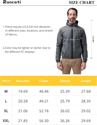 Miniatura 6 de Runcati Chaqueta impermeable ligera para hombre, rompevientos con capucha para senderismo, ciclismo, impermeable