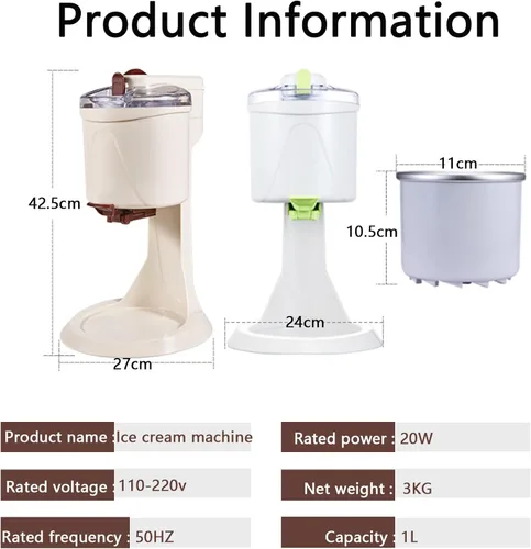 Miniatura 7 de Máquina de helado suave, 1 litro para el hogar, máquina de helados para el hogar, fácil de operar, precongelar, paleta mezcladora de tazón