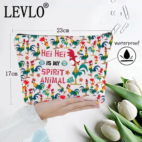Miniatura 2 de LEVLO Bolsa de maquillaje cosmética de pollo Hei para amantes del pollo, regalo Hei Is My Spirit Animal Maquillaje con cremallera, Hei Hei Completo