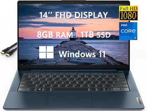 Lenovo - Laptop Ideapad 5i actualizado 2023 para estudiantes y negocios, computadora FHD de 14 pulgadas, Intel Core i7-1165G7 (4 núcleos), 8 GB de