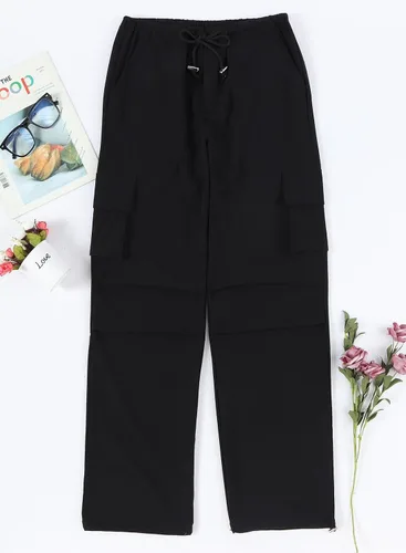 Miniatura 7 de Pantalones cargo con bolsillos, pantalones de paracaídas para mujer, pantalones holgados Y2K con cordón de moda