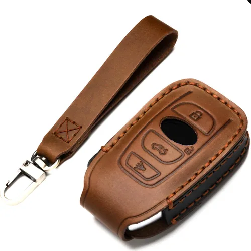 Miniatura 8 de Funda de cuero para llavero compatible con Subaru, control remoto sin llave, Forester Impreza Outback WRX BRZ Legacy y XV Crosstrek, etc. (A-Negro)