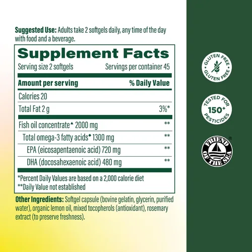 Miniatura 2 de MegaFood Suplementos Omega 3 de aceite de pescado de 2000 mg – Sin eructos y aceite de limón infundido – Suplemento de apoyo para corazón, cerebro