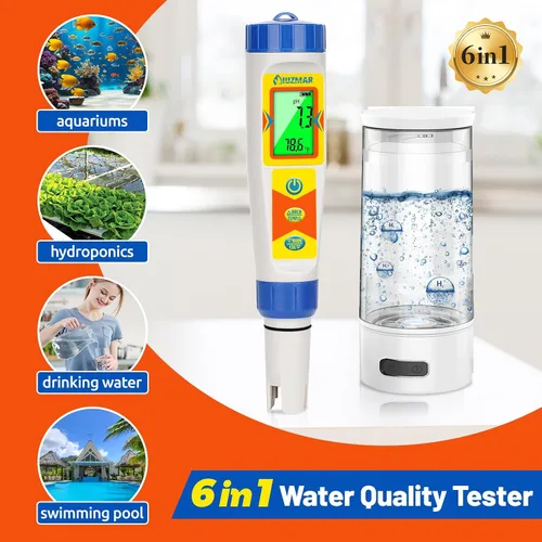Miniatura 4 de UIUZMAR Probador de agua de hidrógeno Medidor de pH 6 en 1 pH H2 ORP TDS EC Probador de temperatura de hidrógeno disuelto para botella de agua