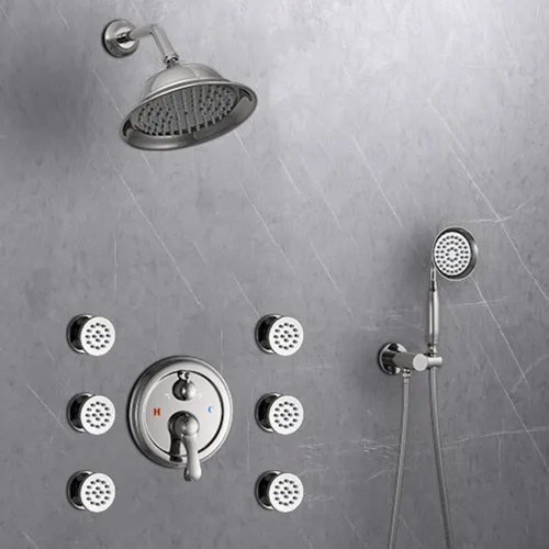 Miniatura 5 de Sistema de ducha cromado de 8 pulgadas, juego de grifo de ducha montado en la pared con chorros de cuerpo, sistema de ducha de lluvia de 3 funciones