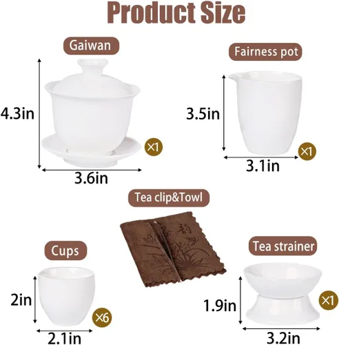 Miniatura 6 de Juego de té de jade blanco Gaiwan Gongfu chino - 6 tazas estilo japonés en casa