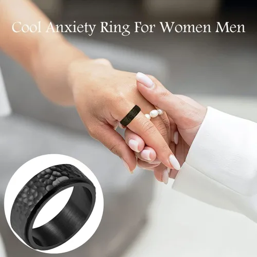 Miniatura 3 de Nanafast Anillos de ansiedad de acero de titanio de 0.236 in0.315 in para mujeres y hombres, anillos martillados de moda, anillos geniales